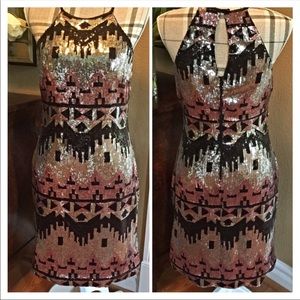 My Michelle sequin Aztec halter dress